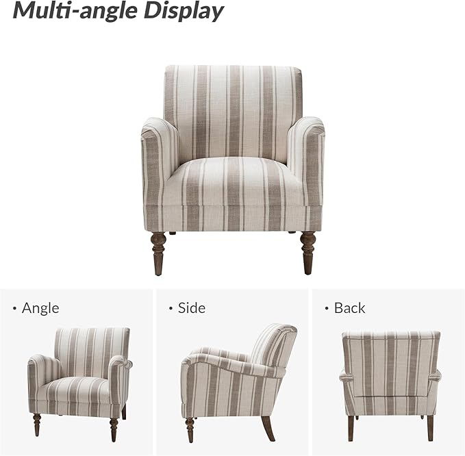 HULALA HOME Modern Accent Chair with Arms and Wooden Legs, Comfy Upholstered Armchair for Living Room, Bedroom (Stripe Pattern, Tan)