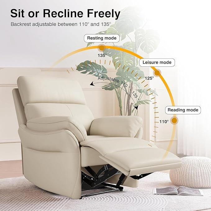 AIRSKY Genuine Leather Recliner Chair, Top Grain Leather, Italian Water-Washing Process, Lazy boy Recliner Chair, for Living Room, Theater Seating, Bedroom, Beige,R1