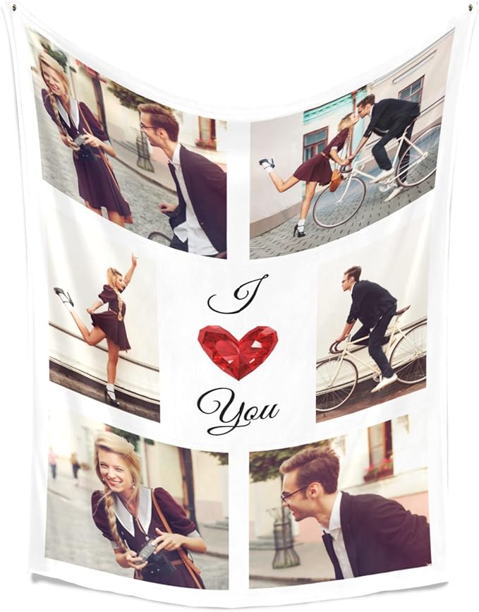 Printwoo I Love You Gifts for Couples, Custom Blanket with Photos, Personalized Blankets with Pictures, Photo Blankets Using My Own Photos, Personalised Gifts for Girlfriends, Boyfriends