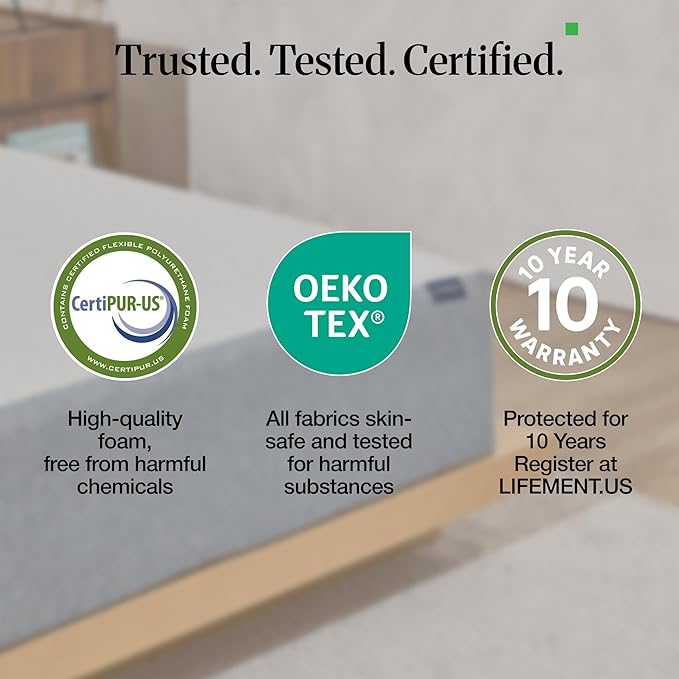 LIFEMENT Queen 8 Inch Graphite Memory Foam Mattress in a Box | Medium Firmness, Temperature Regulating, Fiberglass Free, CertiPUR-US & Oeko-TEX Certified Foam, 80''L x 60''W
