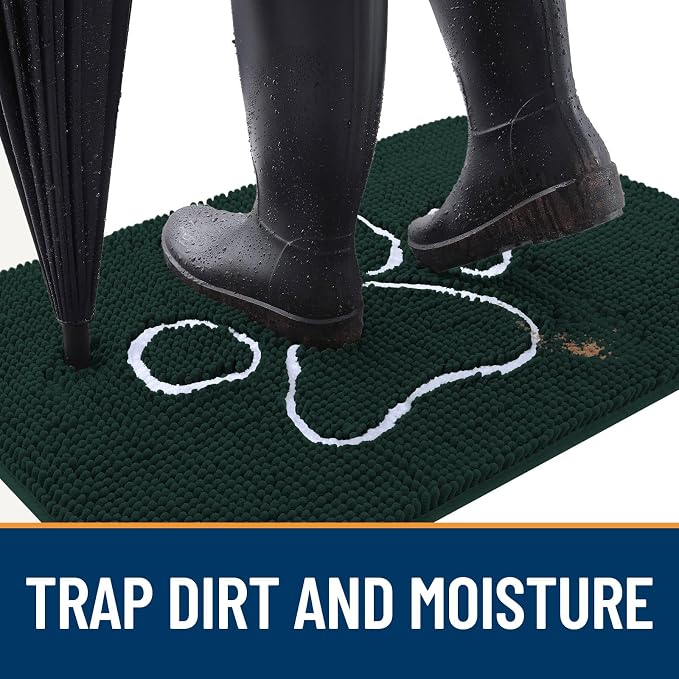 OLANLY Dog Door Mat for Muddy Paws 59x35, Paw Print Design, Absorbs Moisture and Dirt, Absorbent Non-Slip Washable Doormat, Quick Dry Chenille Mud Mat, Entry Indoor Entryway Carpet, Blackish Green - Image 2