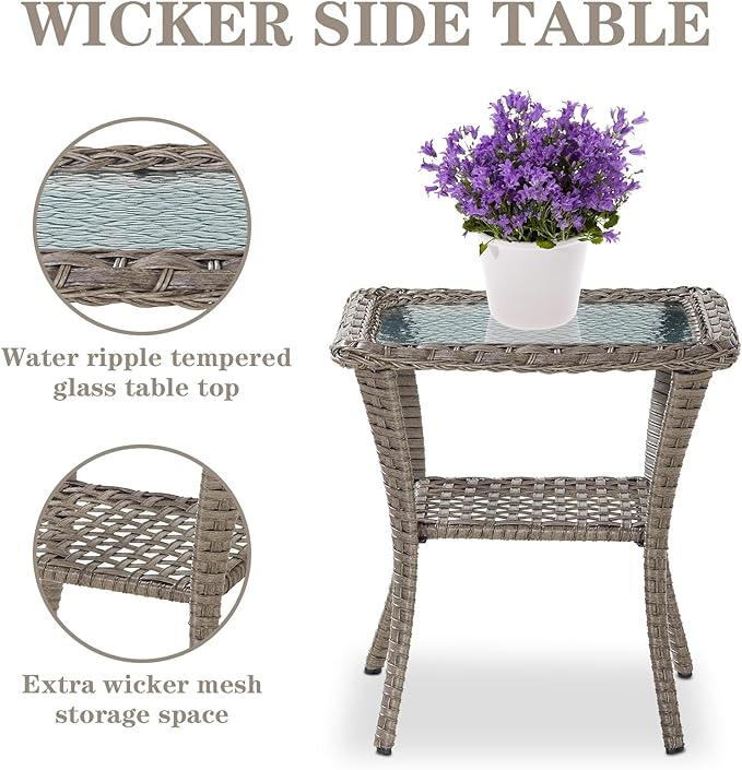 Belord 5 Piece Patio Rocking Chairs Furniture Set - Outdoor Wicker Furniture with Ottomans and Side Table, Rattan Conversation Bistro Set for Balcony Deck Porch