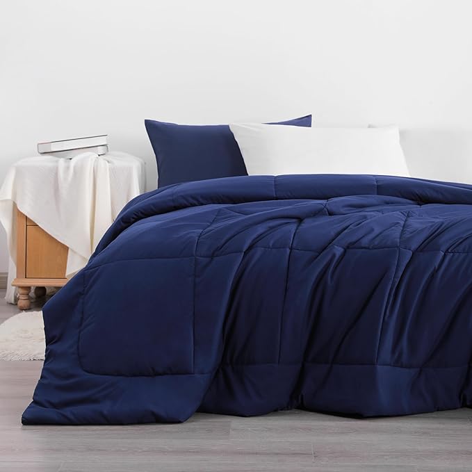 NTBAY Twin Comforter - Down Alternative Comforter Duvet Insert, All Season Bedding Quilted Duvet Insert with Corner Tabs, Machine Washable, Navy Blue