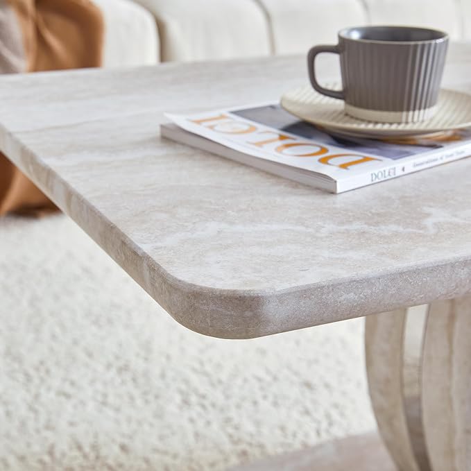 LKTART Coffee Table for Living Room, Modern Stone Marble with Dyed Planetary Veining Coffee Table with Storage, Rectangle Tea Tables or Apartment Small Space (43.3''L×22.4''W Planetary-veined Marble)