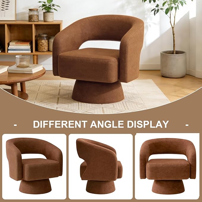 ClinQ Swivel Barrel Accent Chair, Oversized Chenille Fabric Upholstered Round Swivel Chairs Set of 2, Modern Luxury 360° Living Room Vanity Chair for Bedroom Office&Living Room, Orange