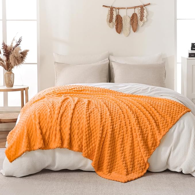 Bnuitland Flannel Throw Blanket, 300 GSM Fleece Cozy Warm Soft Home Decor Lightweight Bed Sofa Blanket for Adults, Suitable for All Seasons(Light Orange,50X71 inches with Pillow Cover)