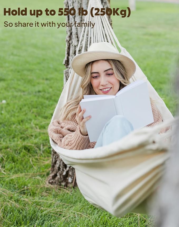 ANYOO Cotton Hammocks Portable Hammock with Tree Straps Easy Setup Indoor/Outdoor Hanging Bed 550lb Capacity Perfect for Backyard Camping Travel - Image 5