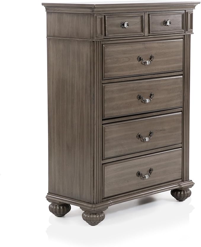 Furniture of America Malierd Traditional Wood 6-Piece Set, Panel King-Size Bed, 3-Drawer Nightstands, Chest, Dresser and Mirror for Bedroom, Gray