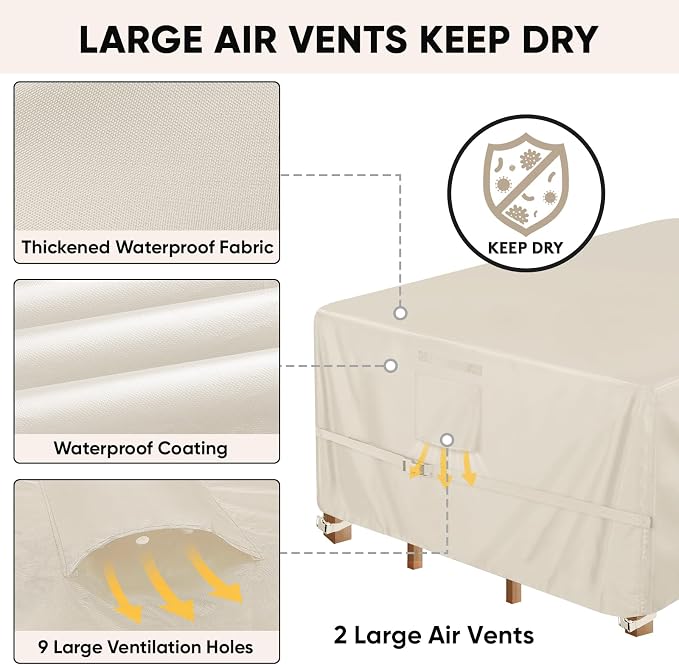 BALEINE Patio Furniture Covers, Outdoor Furniture Covers Waterproof, Heavy Duty Oxford Patio Table Cover for Outdoor Table, Chair, Sofa, Desk (Beige 98"L×78"W×28"H) - Image 5