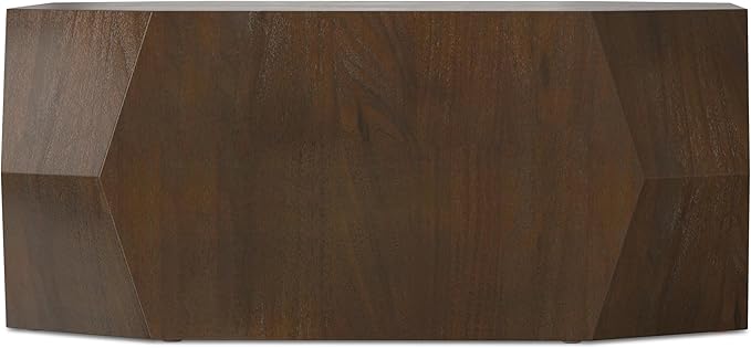 SIMPLIHOME Eisley Geometric Coffee Table - 39 inch Wide Solid Acacia Wood Veneer Sculptural Table in Walnut, Contemporary Living Room Centerpiece with Faceted Low-Profile Design, Assembled