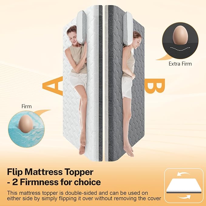 Extra Firm Mattress Topper Full Size 3 Inch, Firm to Extra Firm Mattress Pad with Dual Sides Flippable for Back Pain Relief, High-Density Support Bed Topper with Washable Cover, CertiPUR-US, 75" x 54"