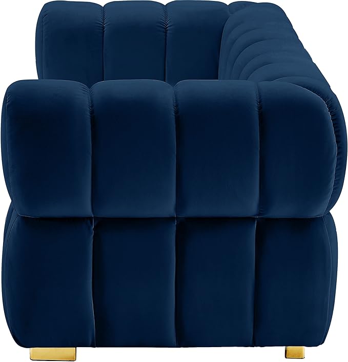 Meridian Furniture 670Navy-L Gwen Collection Modern | Contemporary Velvet Upholstered Loveseat with Deep Biscuit Tufting