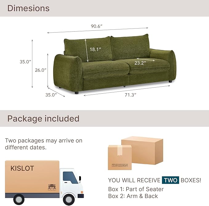 90'' Cloud Loveseat Sofa,Chenille Fabric Couch with 3 Deep Seater, Modern Love Seat,Comfy Thick Cushion,Upholstered Sofa Couch for Living Room Bedroom Apartment