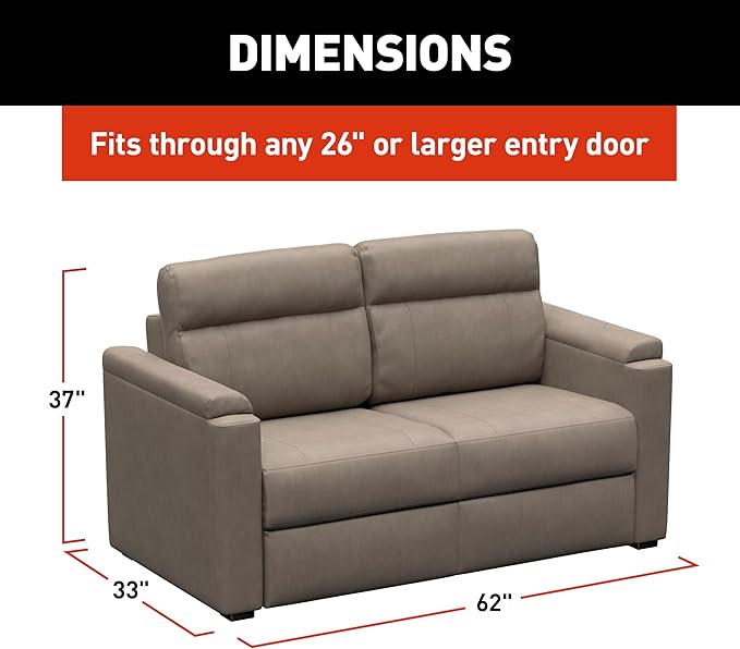 Thomas Payne Signature Heritage Series 62" Driftwood RV Clickback Sleeper Sofa with Automatic, Adjustable Fold-Out Legs, Four Reclining Positions, Easy Transition - 2024044222