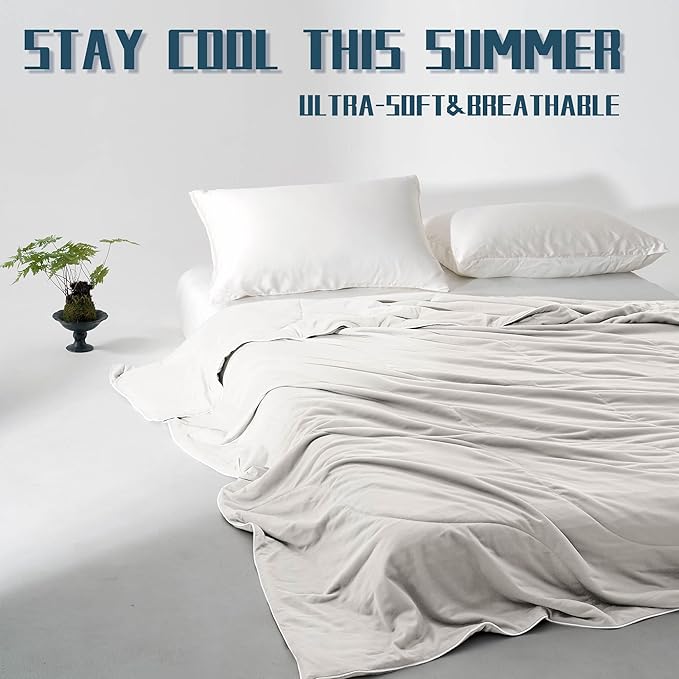 DOWNCOOL Cooling Comforter, Cream White Cooling Blanket King Size, Cooling Duvet for Hot Sleeper, Breathable Summer Quilt, Lightweight Soft Q-Max>0.4 Arc-Chill Cool Comforter,106"X90"