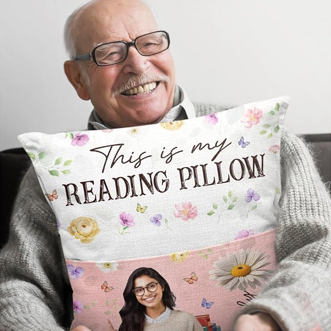 Custom Photo Pocket Pillow, Personalized Bookish Gifts for Book Lovers, Bookworms, Readers, This is My Reading Pillow, Throws Pillows Gift for Women Librarians, Reading Gift for Bookworm