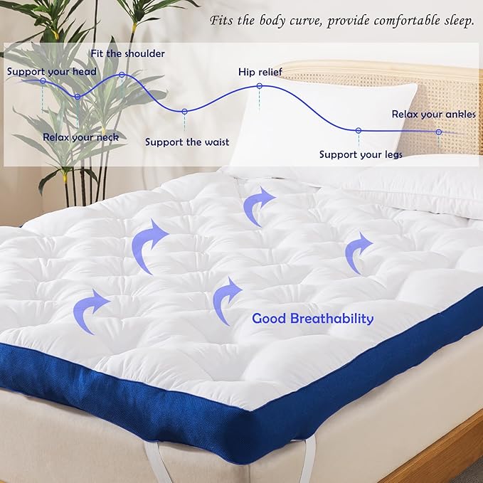 WhatsBedding 5 Inch Memory Foam Mattress Topper for Back Pain, Filled with Flfuffy Soft Breathable Stuffing, Thick Supportive Pillow Top King Mattress Topper