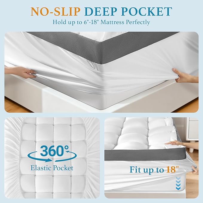 4 Inch Memory Foam Mattress Topper, Cooling Extra Thick 2000 GSM Pillow Top Mattress Pad for Back Pain Relief,Soft Breathable Mattress Cover for Fluffy Shredded Memory Foam Filled (Twin XL, 39"x80")