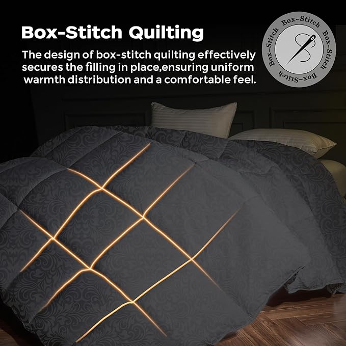 puredown® Goose Feather Comforter,Duvet Insert, Gusseted Ultra-Soft Noiseless Shell Medium Warmth Bedding Comforters (Black-All Season, Twin)