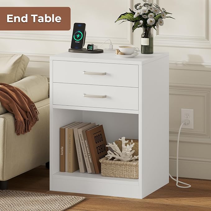 ADORNEVE Nightstands Set of 2,White Night Stand with Charging Station & Drawers,Night Stands for Bedrooms 2 - Image 2