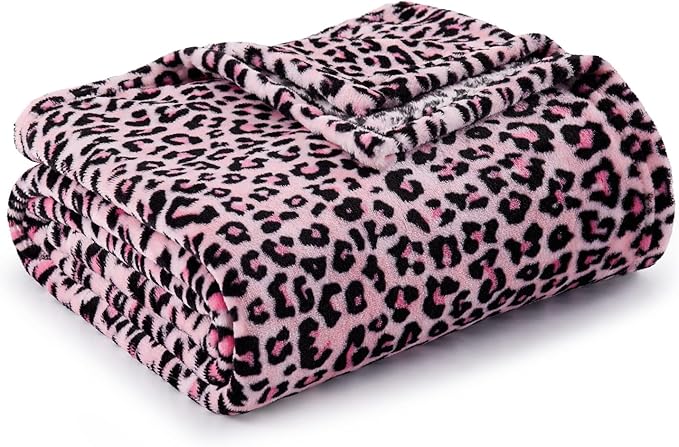BEDELITE Pink Leopard Blanket Twin?€? Soft & Cozy Cheetah Blanket for Couch, Bed & Sofa, Lightweight Fleece Animal Print Decor, 60"x 80", Pink