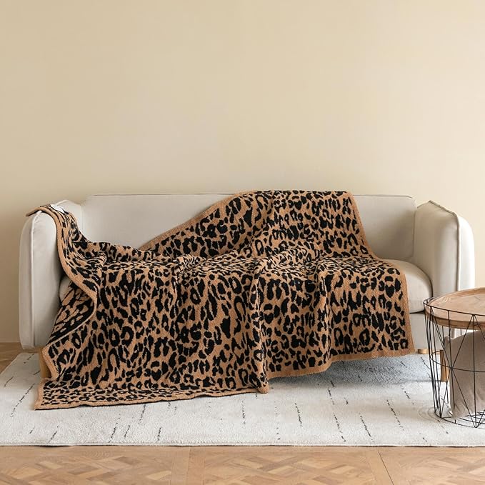 MH MYLUNE HOME Micro Plush Microfiber Polyester Blanket (71x78 inch, Brown) Ultra Soft & Warm Reversible Leopard Pattern Blanket for Sofa Couch Bed, Extra Large