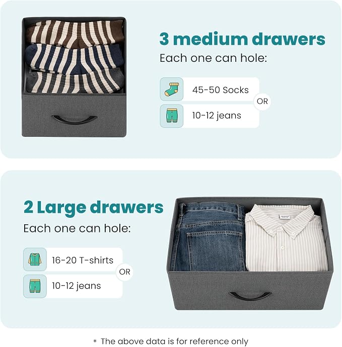 OLIXIS Dresser for Bedroom with 5 Drawers, Wide Chest of Drawers, Fabric Bedroom Dresser with Drawer Organizers, Storage Organizer Unit with Fabric Bins for Closet, Living Room, Hallway - Image 4