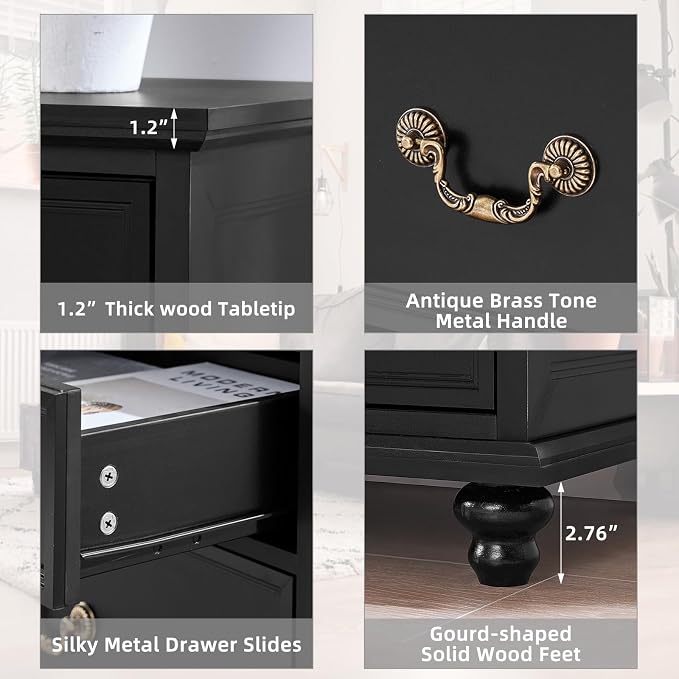 Joaxswe Farmhouse 7 Drawers Dresser for Bedroom, Black 54 Inch Wide Chest of Drawers w/ 4 Wooden Legs, Large Vintage Rustic Closet Dressers for Living Room, Wood TV Stand with Storage Organizer - Image 7