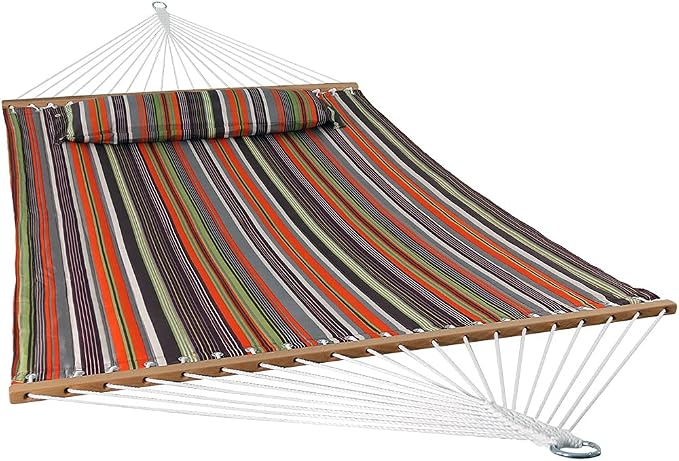 Sunnydaze Quilted Double Hammock for Outside with Spreader Bars and Pillow - 450 lb Capacity, 74x55 Inch Bed, UV Resistant, Quick Dry - Chains Included, Stand Sold Separately - Canyon Sunset - Image 10