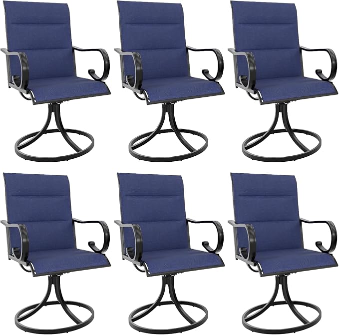 MELLCOM Swivel Outdoor Chairs Set of 6, High Back Padded Textilene Patio Dining Chairs with Metal Frame, All-Weather Outdoor Furniture Rocker for Backyard, Porch, Garden, Lawn, Blue by MELLCOM