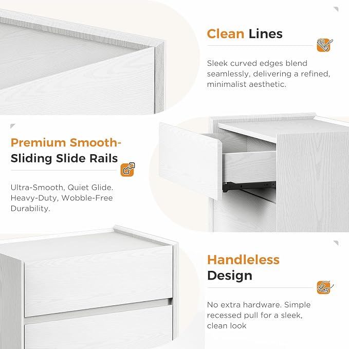 Nightstand with 3 Drawers, Bedside Table Night Stand with Spacious Storage Cabinet,Solid Wood Small Dresser for Bedroom Living, White, 23.6" W x 15.6" D x 25.2" - Image 6