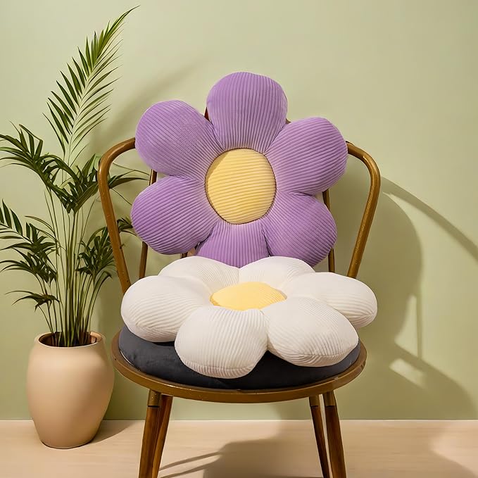 Daisy Flower Pillow, Floor Pillows, Lavender Flower Shaped Throw Pillow Preppy Cushions for Sofa, Couch, Bed, Home Decor 15.35In
