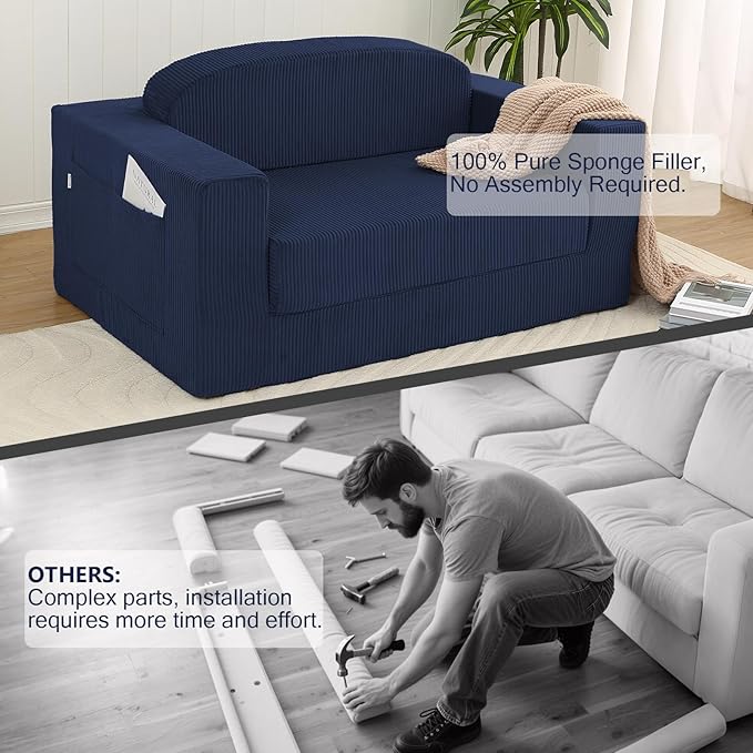 MeMoreCool Boneless Corduroy Loveseat & Sleeper – 2-in-1 Fold-Out Futon Couch Bed with High-Density Foam, Removable Washable Cover for Apartments, Guest Stays, Small Bedrooms