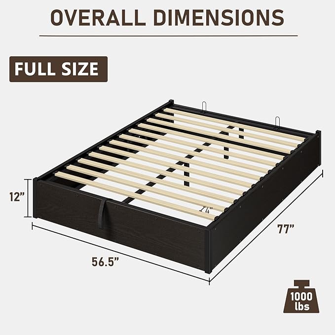 LUXOAK 3 Pieces Bedroom Sets, Includes Full Size Lift Up Storage Platform Bed Frame, 2 Drawers Farmhouse Nightstand Set of 2 with Charging Station, No Box Spring Needed, Black