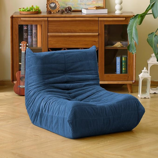 N&V Fireside Floor Sofa- Mid-Century Modern Armless Lounge Chair with Premium Soft Corduroy Fabric, Plush Foam Cushion Accent Chair for Living Room, Bedroom & Office (Prussia Blue)