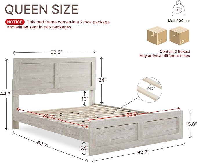 KISLOT Wood Bed Frame, Full Size Wooden Platform Bed Frame with Headboard and Footboard Mattress Foundation Farmhouse Bedroom Furniture No Box Spring Needed