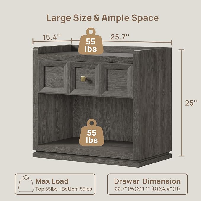 SICOTAS Night Stand Set 2, 26" Wide Nightstands with Drawer, Large Queen Size Nightstands Set of 2, Modern Bedside Table for Bedroom, Side End Table (Dark Grey Oak, 26-Inch) - Image 2