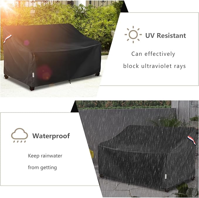 Outdoor Couch Cover Waterproof Heavy Duty Patio Furniture Covers, 76W x 32.5D x 33H Inches 3 Seater Outdoor Sofa Cover (Black) - Image 6