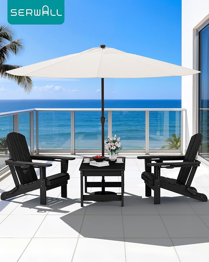 SERWALL Outdoor Coffee Table, HDPE Patio Coffee Table for Outside, Rectangle, Black - Image 11