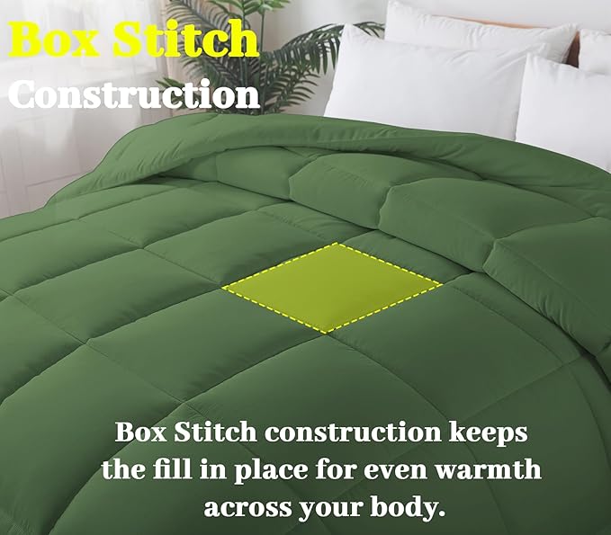BedTreat Down Alternative Comforter Twin Duvet Insert with Corner Tabs, All Season Quilted Bed Comforter Box-Stitched Twin Comforter Green，Machine Washable Microfiber Bedding