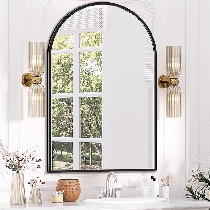 Antok Arched Bathroom Mirror, 26"x38" Wall Mounted Mirror, Vanity Mirrors for Over Sink, Aluminum Alloy Frame Bathroom Mirrors Living Room, Bedroom and Entryway, Black by AntokMirror