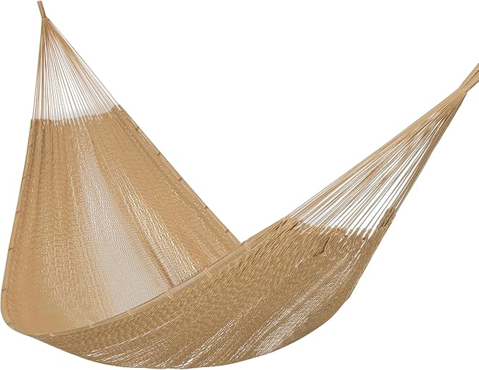 PNAEUT Handwoven Mayan Hammock, Thick Soft Rope Double Hammock for Outdoor Outside & Indoor, 600 lbs Capacity Heavy-Duty, Includes Tree Straps, Carabiners & Carrying Bag(Tan, X-Large) by PNAEUT