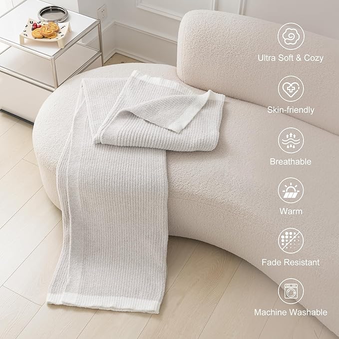 MH MYLUNE HOME Ultra Soft Ribbed Throw Blanket for Couch 50x60 Inches Luxurious Super Cozy Fluffy Microfiber Blanket Plush Warm Reversible Throw Blankets for Sofa Bed - Beige 50 x 60 Inches
