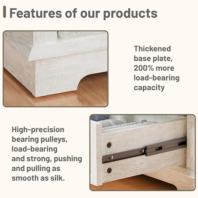 Nightstand with Charging Station, 24” Wide End Table with 3 Drawers, Modern Bedside Table with Storage, Wood Small Dresser for Bedroom Room (White) - Image 5