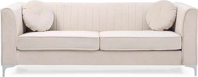 Glory Furniture Delray Velvet Upholstered Sofa in Ivory/Chrome Legs
