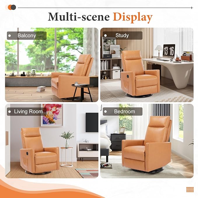 Sweetcrispy Recliner Chair, 360 Swivel Rocker Chair for Adults, Glider Rocker Recliners, Nursery Chairs for Living Room, High Back, Upholstered Deep Seat, Classical Brown