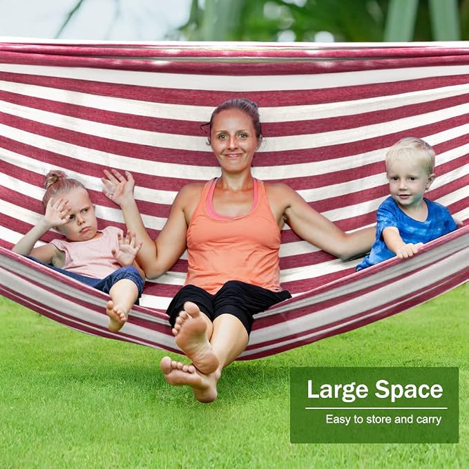 MOSFiATA Hammocks Portable Camping Hammock Upgraded 550lb Thickened Fabric Single Hammocks with Two Anti Roll Balance Beam and Tree Straps for Camping, Patio, Backyard, Outdoor(Red White) - Image 5