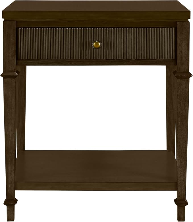 Martha Stewart Kenna Drawer Nightstand for Bedroom Nightstand with Drawer Lily Pond Collection Bedside Table Cottage Design Fluted Drawer, Metal Hardware, Coastal Bedroom Furniture, 26" H Dark Coffee by MarthaStewart