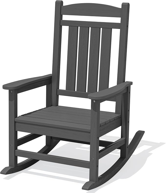 KINGYES Oversized Outdoor Rocking Chairs, HDPE All-Weather Patio Rocking Chairs High Back Porch Rocker for Adult, Gray by KINGYES