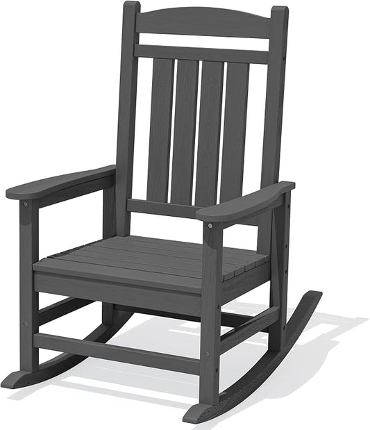 KINGYES Oversized Outdoor Rocking Chairs, HDPE All-Weather Patio Rocking Chairs High Back Porch Rocker for Adult, Gray by KINGYES